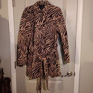 Chaps Women's Zebra Print Belted Trench Coat with Pockets XL Brown & Tan